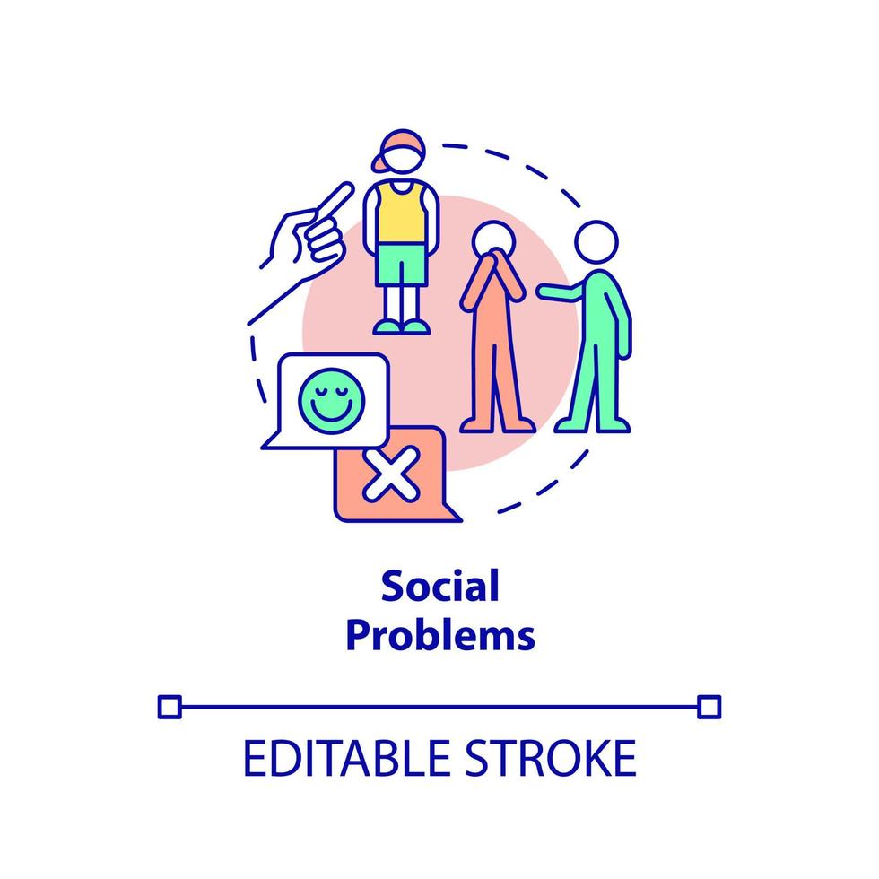 Social problems concept icon. Coevals rejection. Adolescence issues. Risk factors abstract idea thin line illustration. Isolated outline drawing. Editable stroke. vector