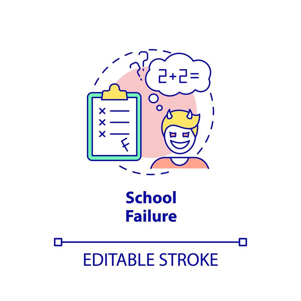 School failure concept icon. Poor academic performance. Risk factors abstract idea thin line illustration. Isolated outline drawing. Editable stroke. vector