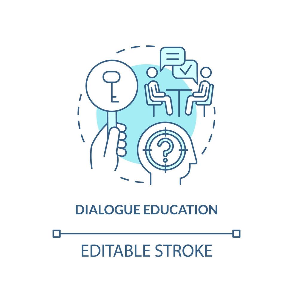 Dialogue education turquoise concept icon. Adult education theories and forms abstract idea thin line illustration. Isolated outline drawing. Editable stroke. vector