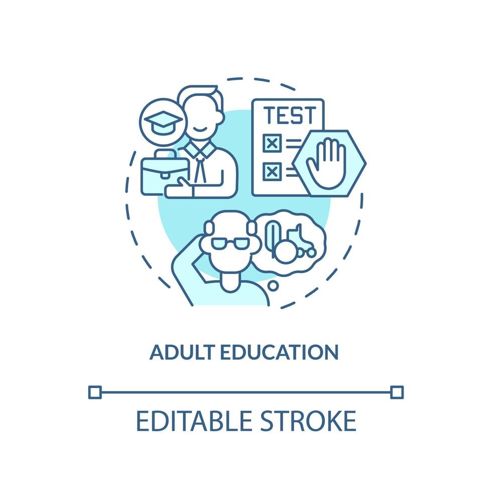 Adult education turquoise concept icon. Lifelong learning contexts abstract idea thin line illustration. Isolated outline drawing. Editable stroke. vector