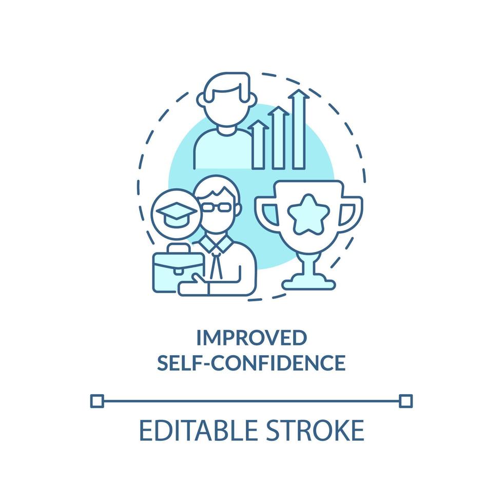 Improved self confidence turquoise concept icon. Lifelong education benefits abstract idea thin line illustration. Isolated outline drawing. Editable stroke. vector