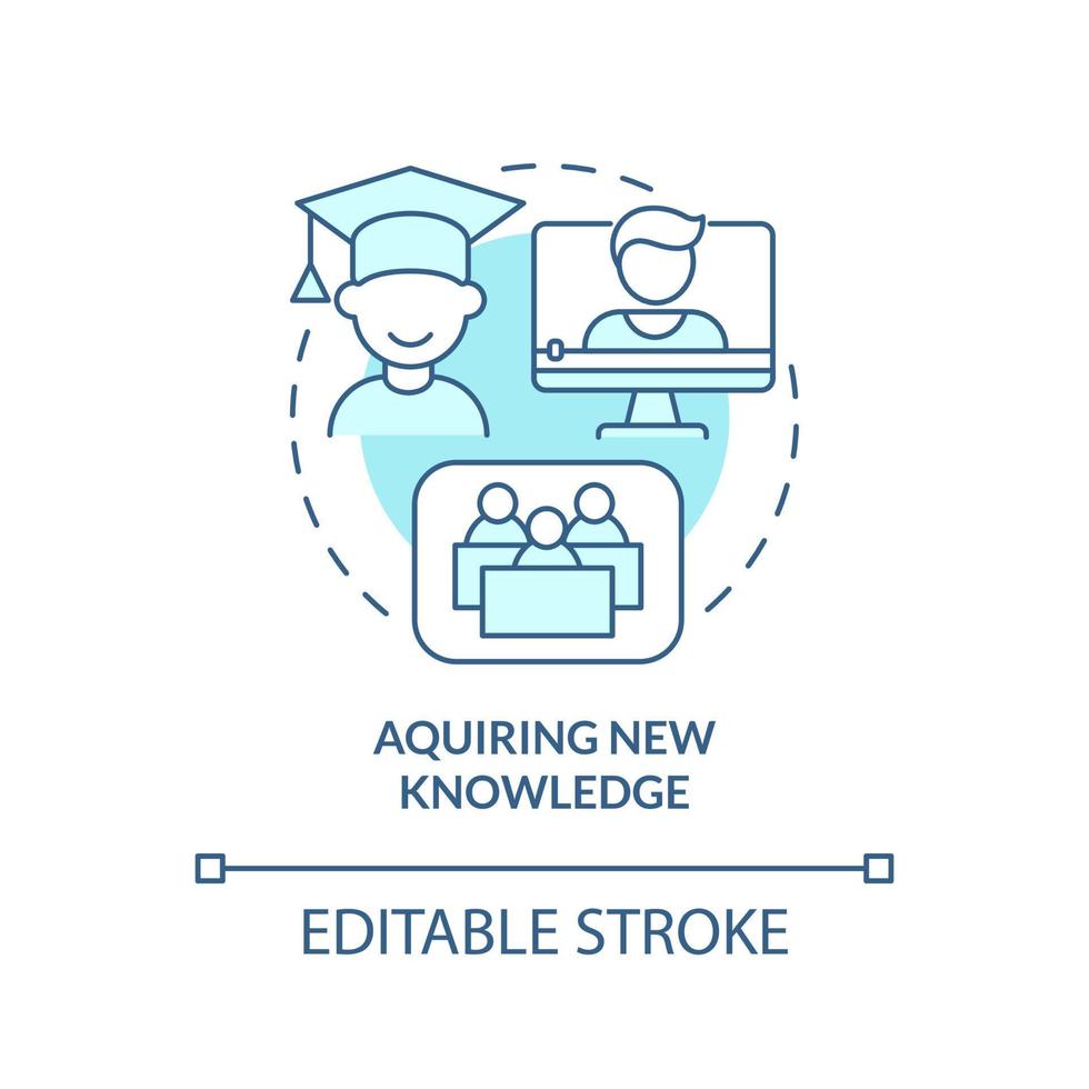 Acquiring new knowledge turquoise concept icon. Lifelong learning examples abstract idea thin line illustration. Isolated outline drawing. Editable stroke. vector