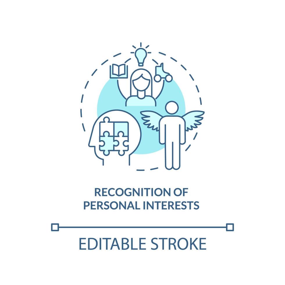 Recognition of personal interests turquoise concept icon. Lifelong education benefits abstract idea thin line illustration. Isolated outline drawing. Editable stroke. vector