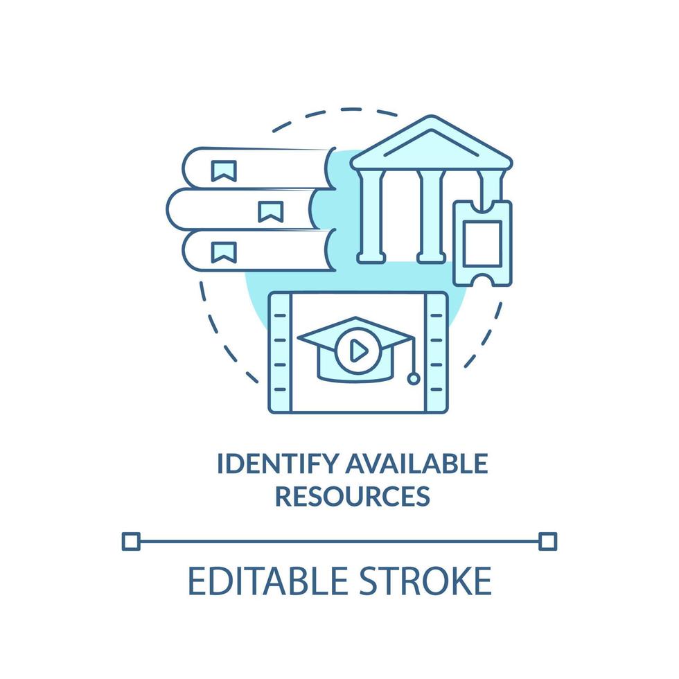 Identify available resources turquoise concept icon. Adopting lifelong learning abstract idea thin line illustration. Isolated outline drawing. Editable stroke. vector
