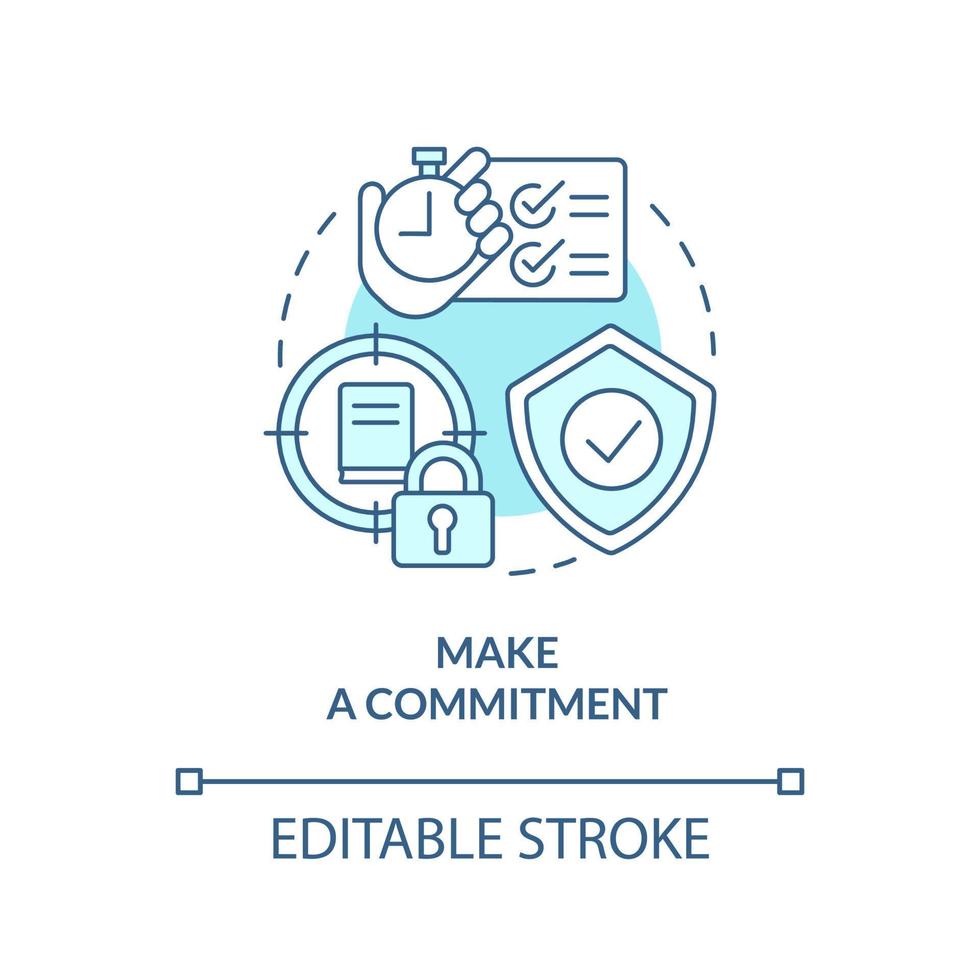 Make commitment turquoise concept icon. Motivation to study. Lifelong learning abstract idea thin line illustration. Isolated outline drawing. Editable stroke. vector