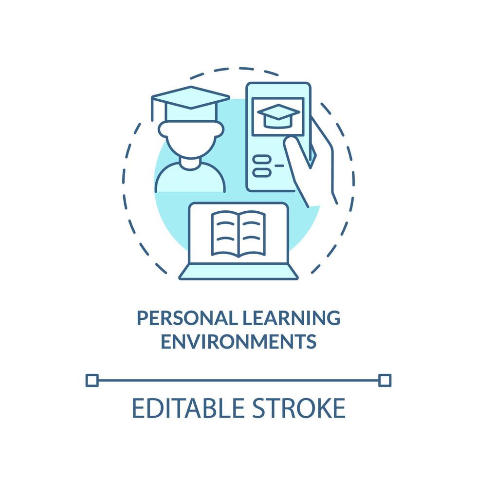 Personal learning environments turquoise concept icon. Lifelong learning contexts abstract idea thin line illustration. Isolated outline drawing. Editable stroke. vector