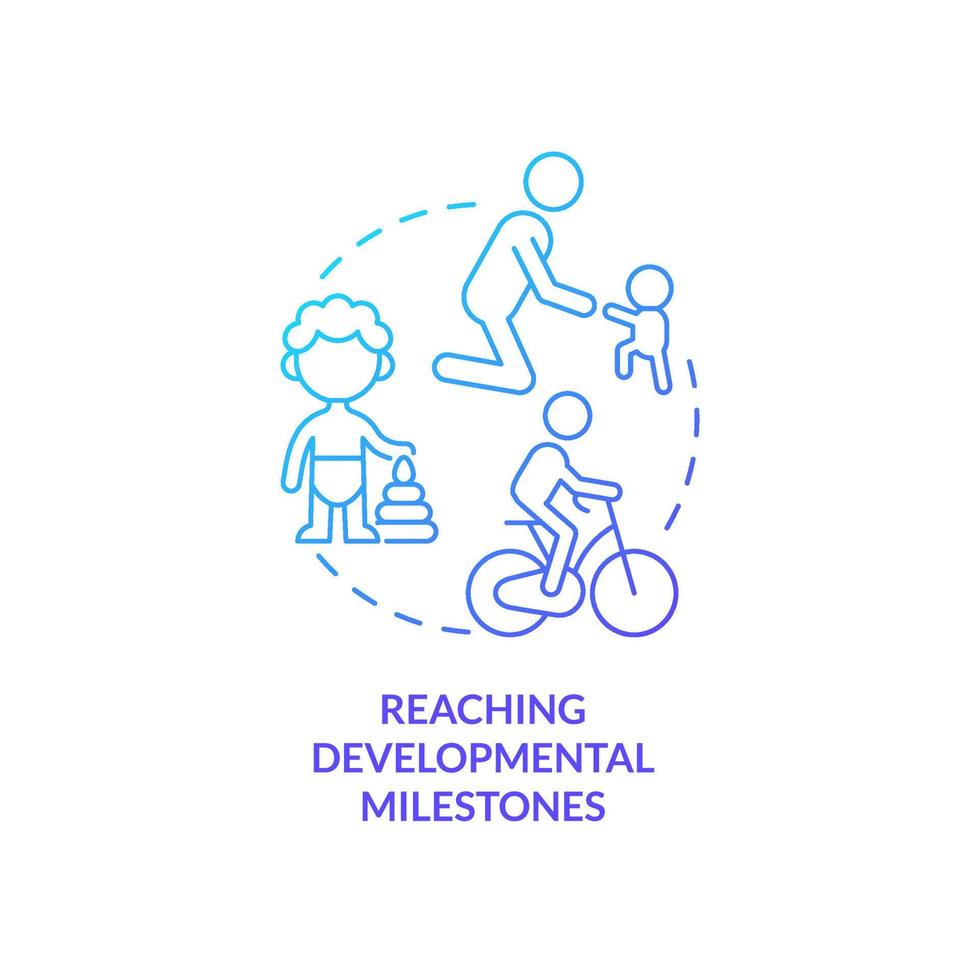 Reaching developmental milestones blue gradient concept icon. Functional skills development in kids abstract idea thin line illustration. Isolated outline drawing. vector