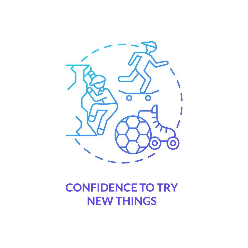 Confidence to try new things blue gradient concept icon. Child development abstract idea thin line illustration. Openness to new experiences. Isolated outline drawing. vector