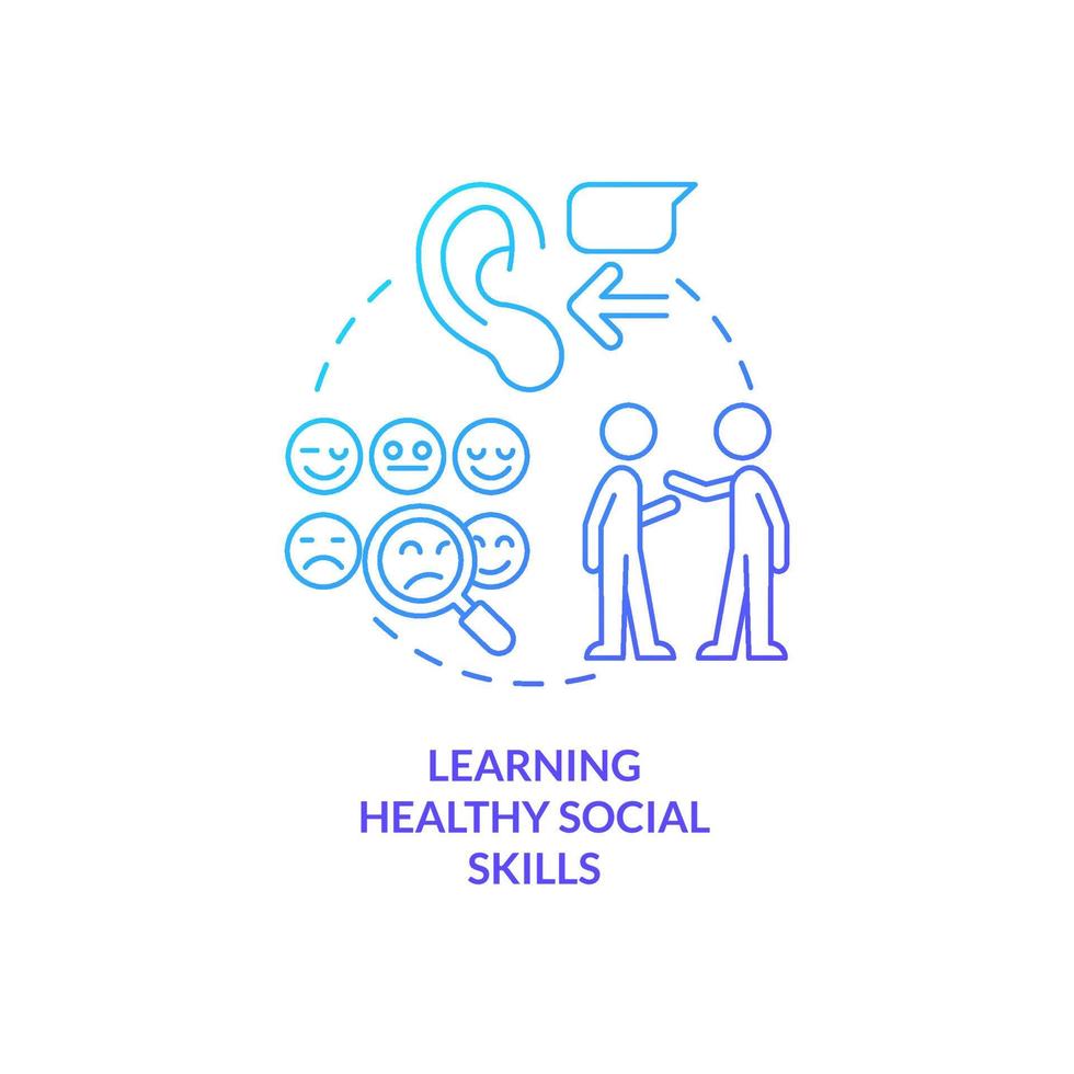 Learning healthy social skills blue gradient concept icon. Verbal and non-verbal communication abstract idea thin line illustration. Interaction. Isolated outline drawing. vector