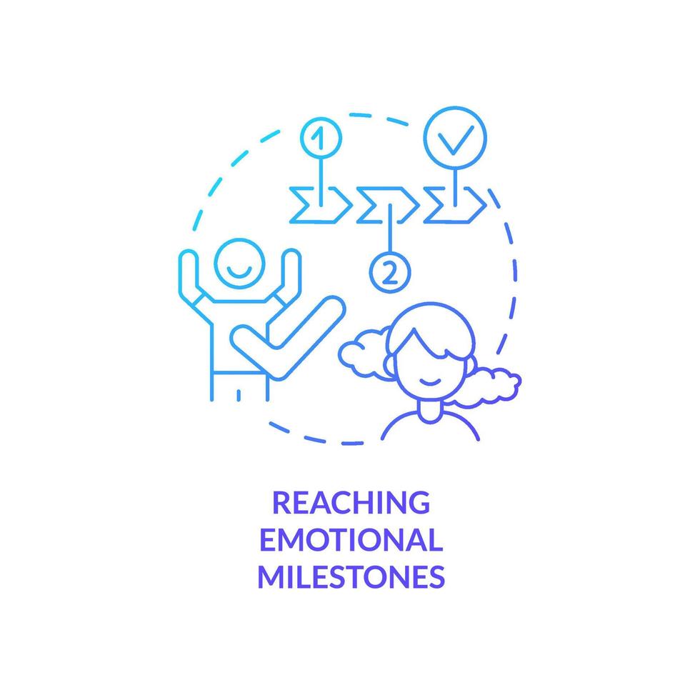 Reaching emotional milestones blue gradient concept icon. Child mental