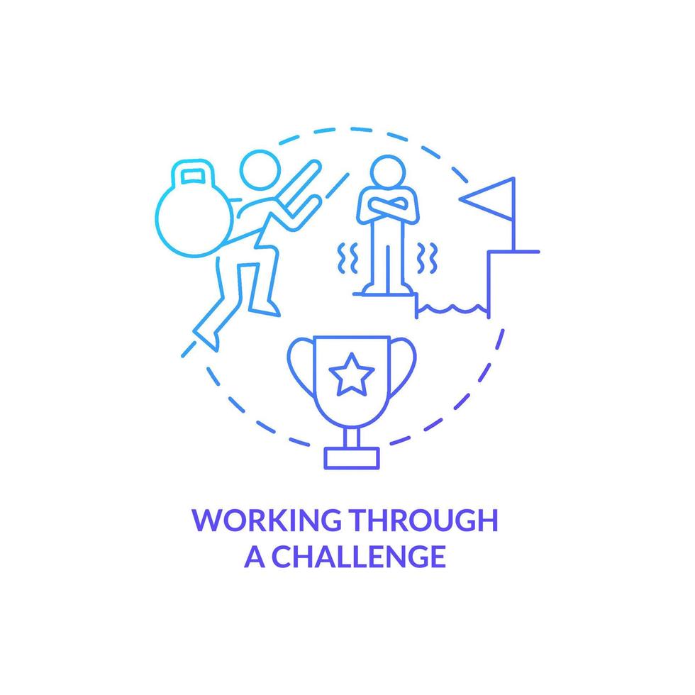 Working through challenge blue gradient concept icon. Stimulating growth through difficulties abstract idea thin line illustration. Isolated outline drawing. vector