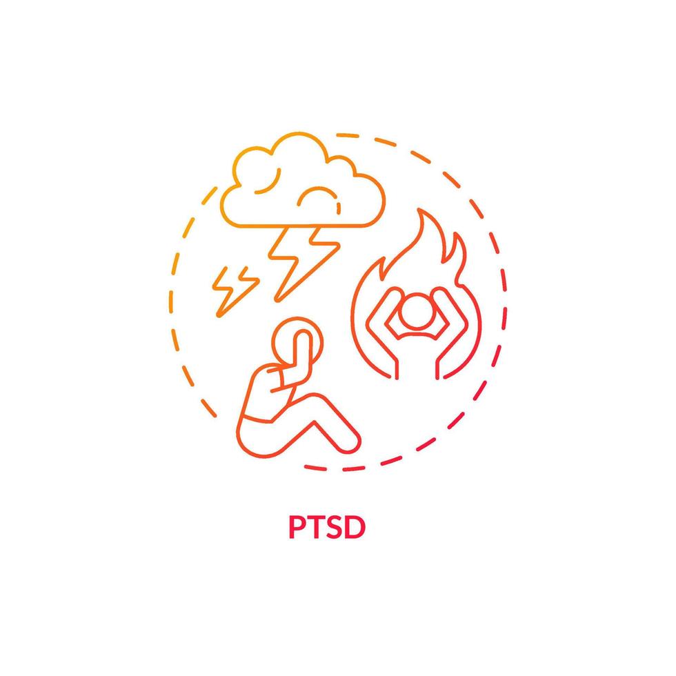 PTSD red gradient concept icon. Childhood psychological disorder abstract idea thin line illustration. Traumatic stressors. Anxiety state. Isolated outline drawing. vector