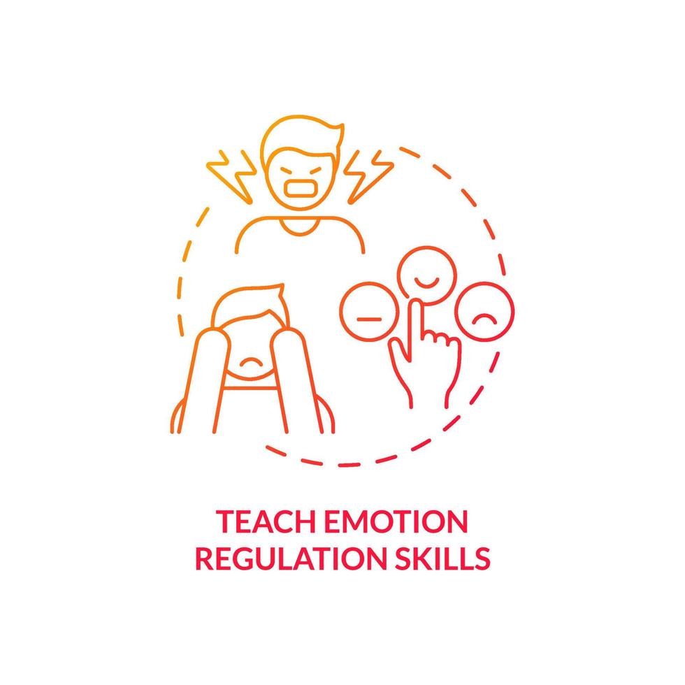 Teaching emotion regulation skills red gradient concept icon. Managing behavior and body movement abstract idea thin line illustration. Isolated outline drawing. vector