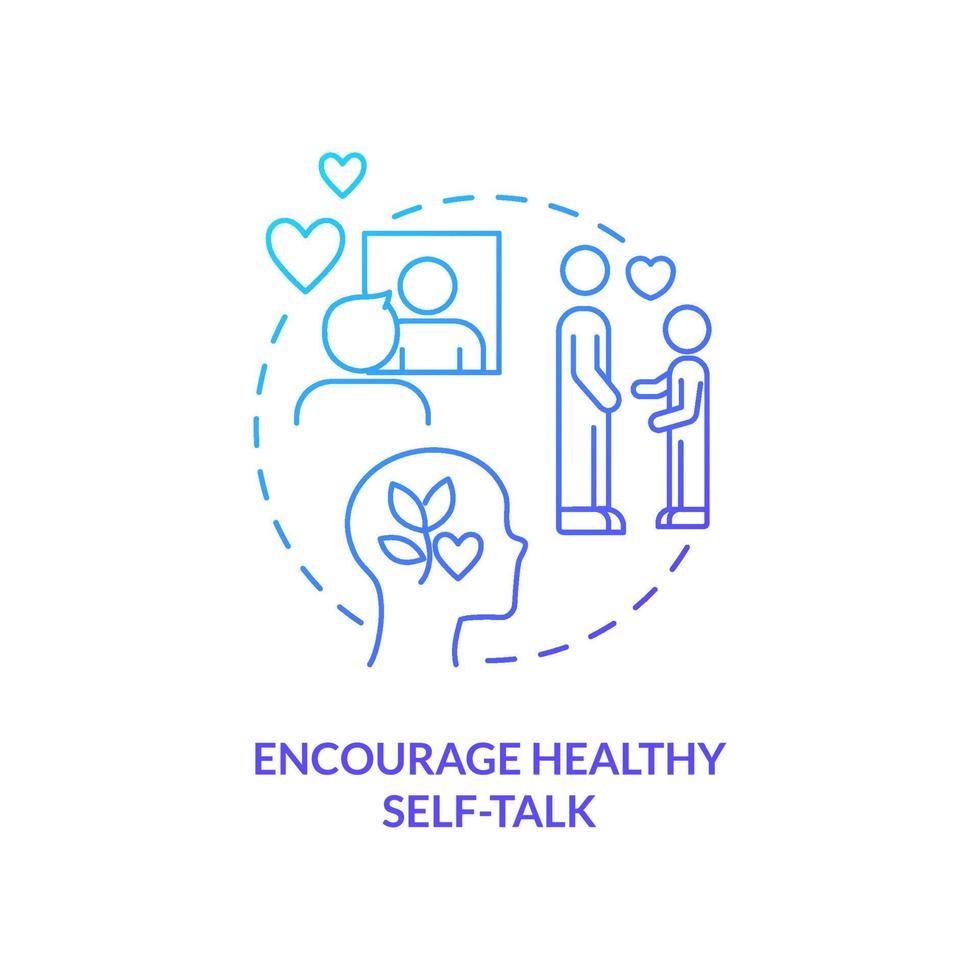 Encourage healthy self-talk blue gradient concept icon. Mental strength of kids abstract idea thin line illustration. Optimistic voice in head. Isolated outline drawing. vector