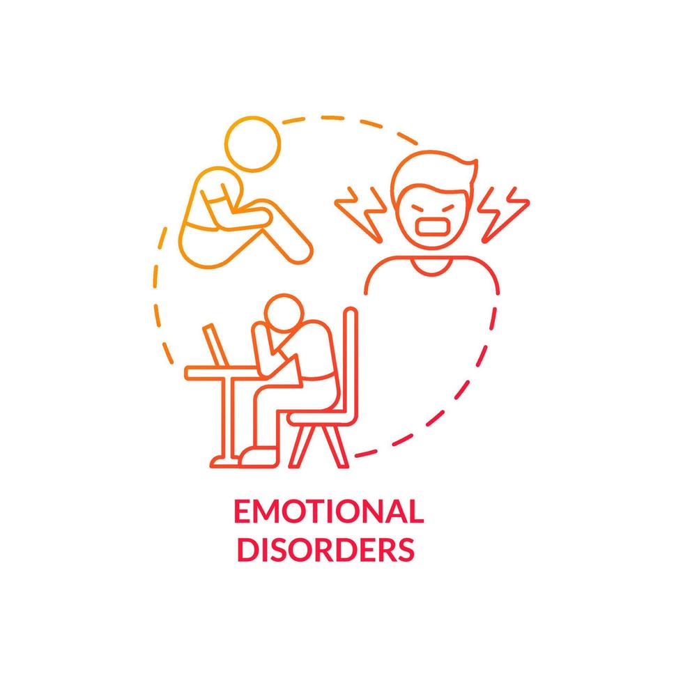 Emotional disorders red gradient concept icon. Identifying teen mental illness abstract idea thin line illustration. Nervousness and aggression. Isolated outline drawing. vector