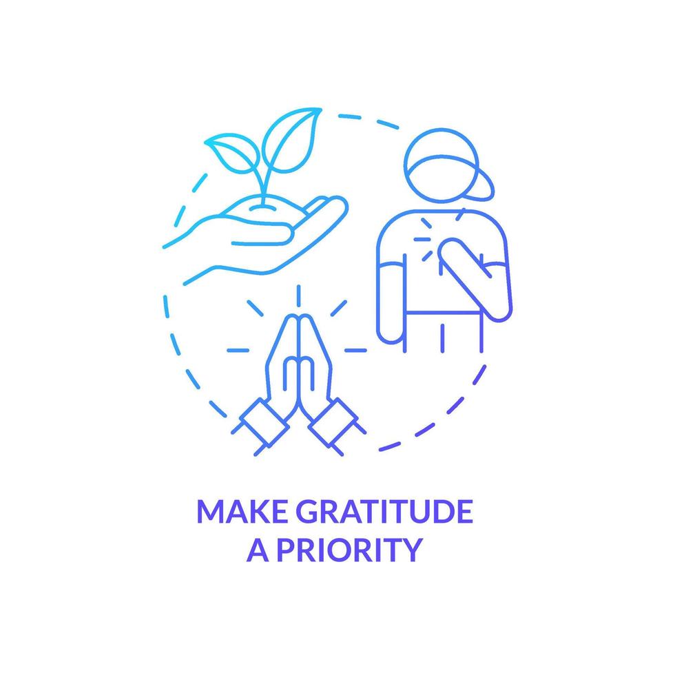 Make gratitude as priority blue gradient concept icon. Resilience in children abstract idea thin line illustration. Expressing gratefulness. Isolated outline drawing. vector