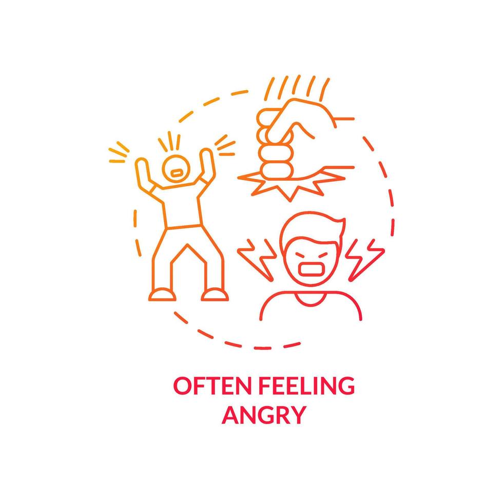 Often feeling angry red gradient concept icon. Mental problems in teens abstract idea thin line illustration. Stress and pressures of adolescence. Isolated outline drawing. vector