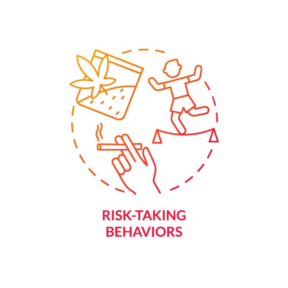 Risk-taking behaviors red gradient concept icon. Teenager mental disorder abstract idea thin line illustration. Impulsivity and thrill seeking. Isolated outline drawing. vector