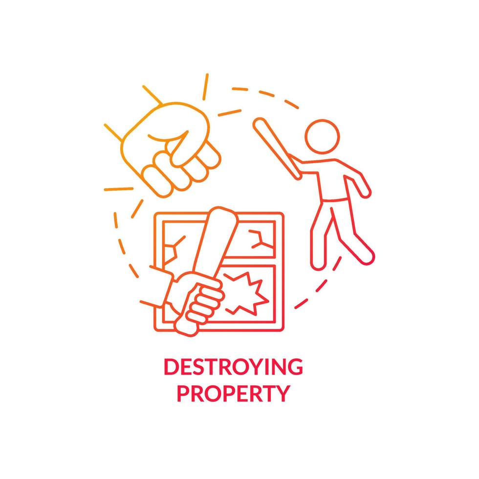 Destroying property red gradient concept icon. Teen mental issue abstract idea thin line illustration. Feeling overwhelmed. Out-of-control behavior. Isolated outline drawing. vector