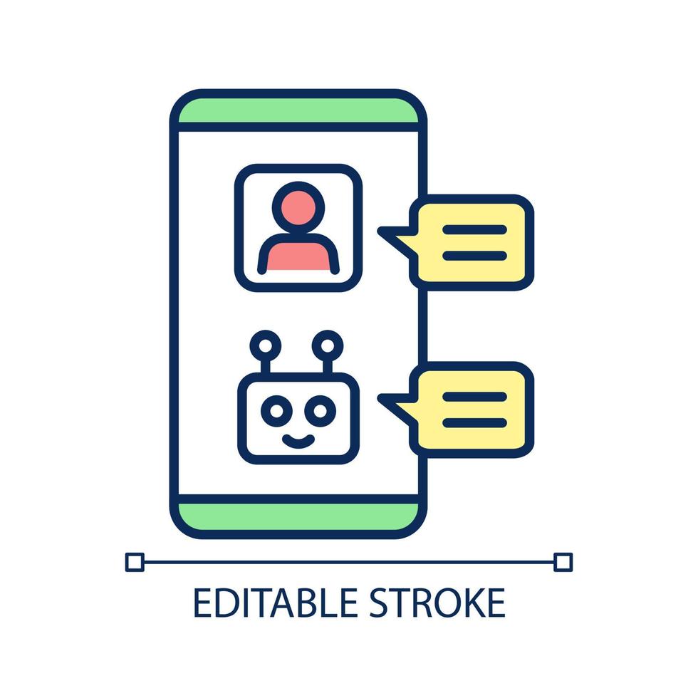 Chatbot assistance RGB color icon. Automated customer support. Client help. Robotic communication. Isolated vector illustration. Simple filled line drawing. Editable stroke.