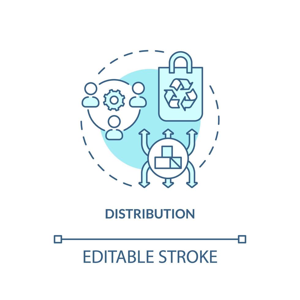 icono de concepto turquesa de distribución. paso a la economía circular idea abstracta ilustración de línea delgada. embalaje ecológico. dibujo de contorno aislado. trazo editable. vector