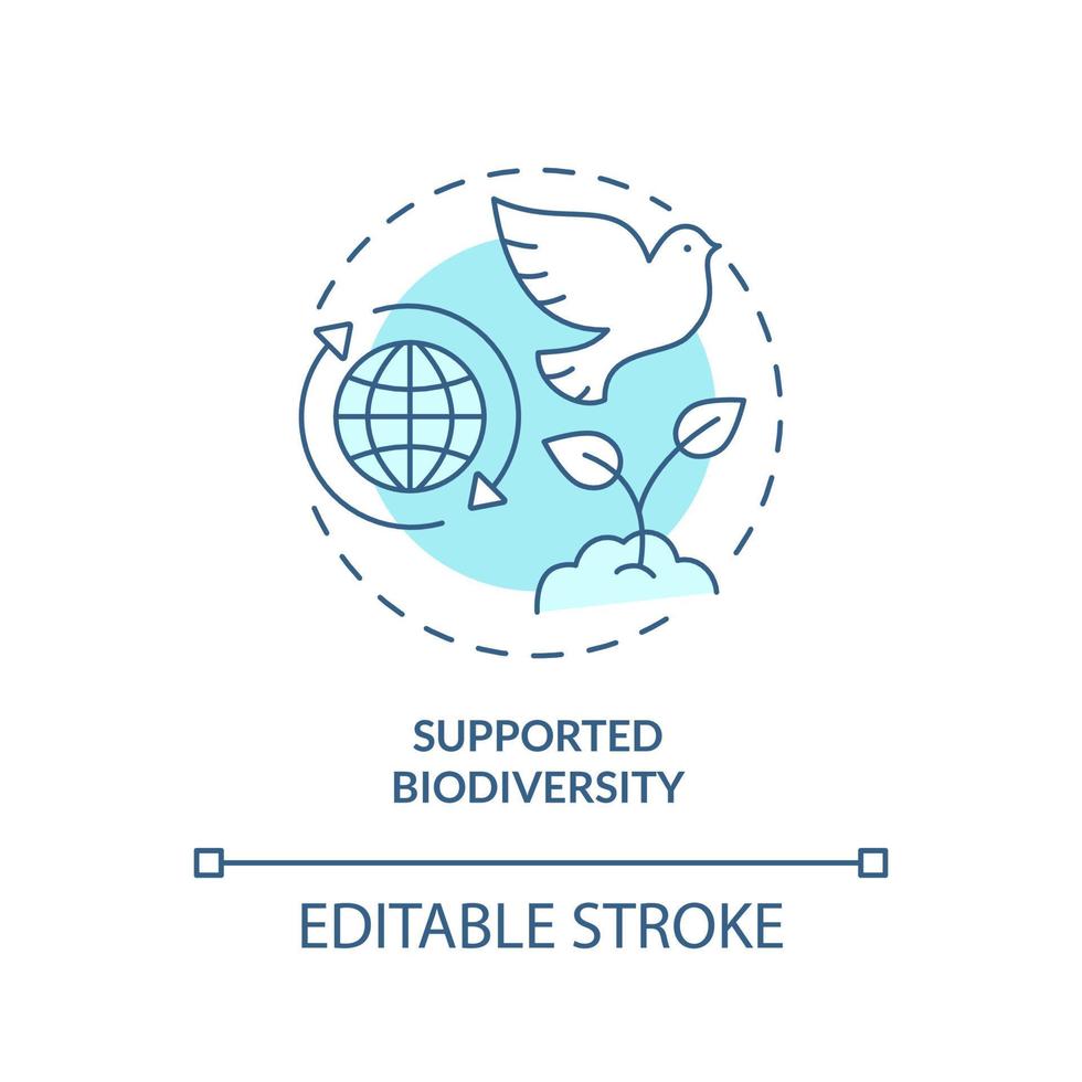 Supported biodiversity turquoise concept icon. Circular economy abstract idea thin line illustration. Support ecosystems. Isolated outline drawing. Editable stroke. vector