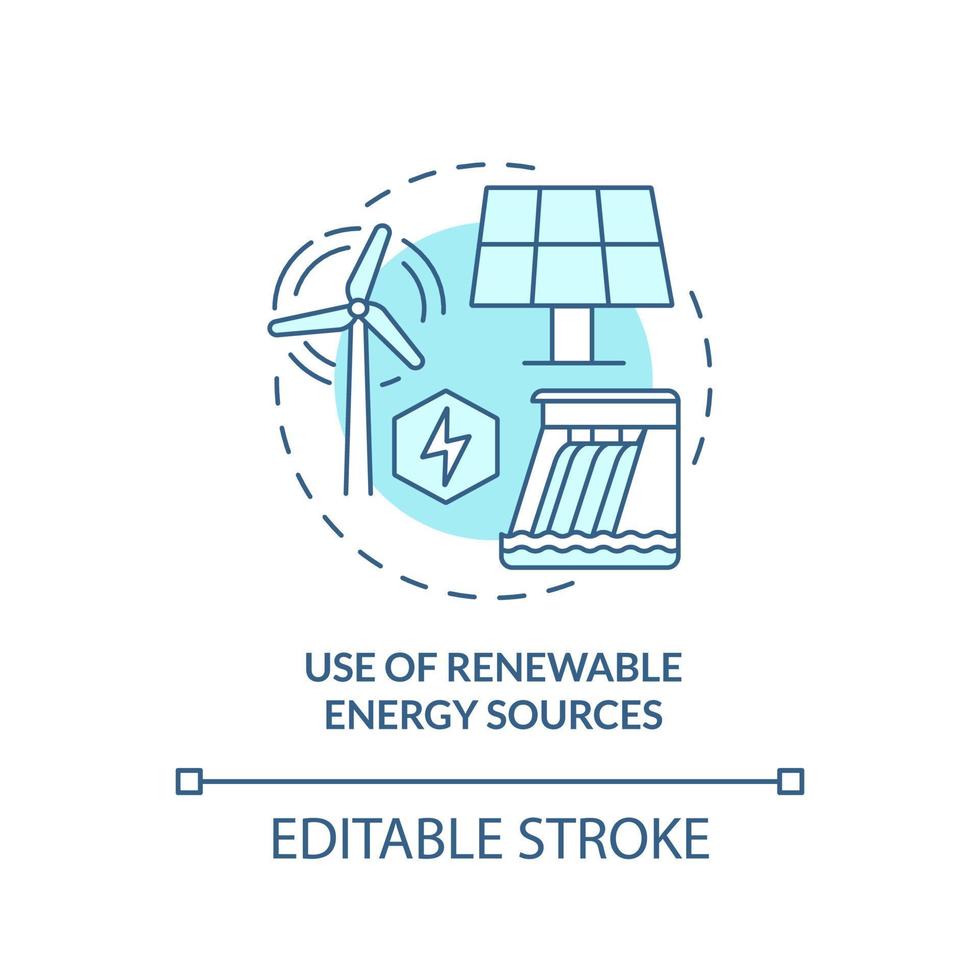 uso de fuentes de energía renovable icono de concepto turquesa. abordar el cambio climático idea abstracta ilustración de línea delgada. dibujo de contorno aislado. trazo editable. vector