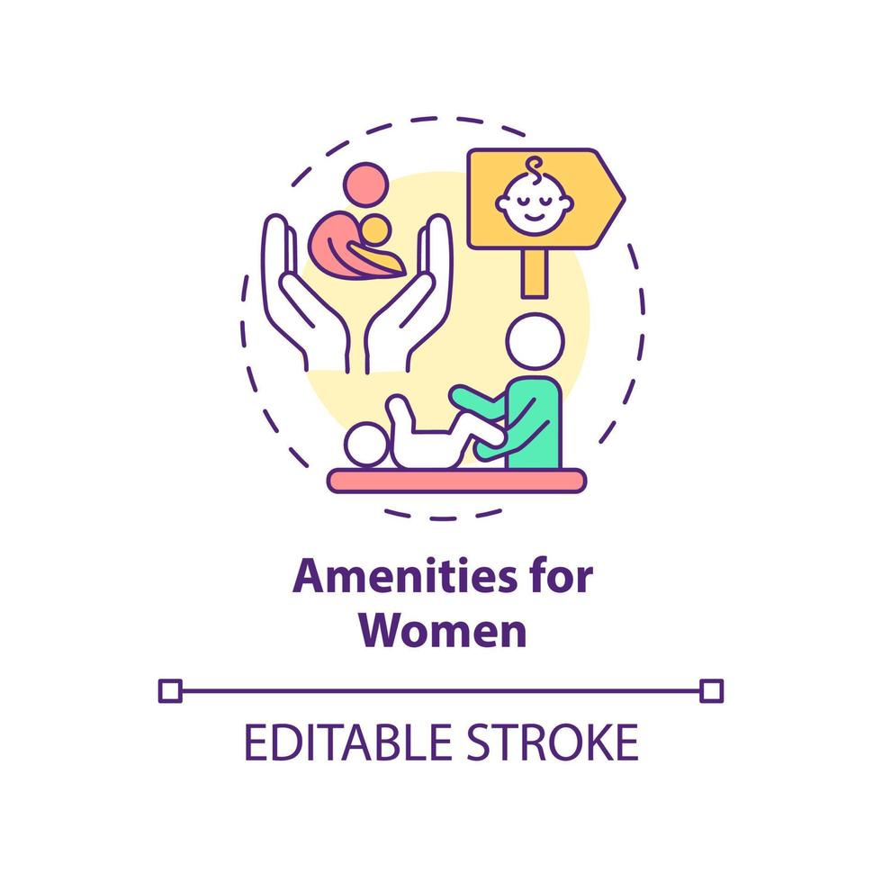Amenities for women concept icon. Comfortable city design for mothers with babies abstract idea thin line illustration. Isolated outline drawing. Editable stroke. vector