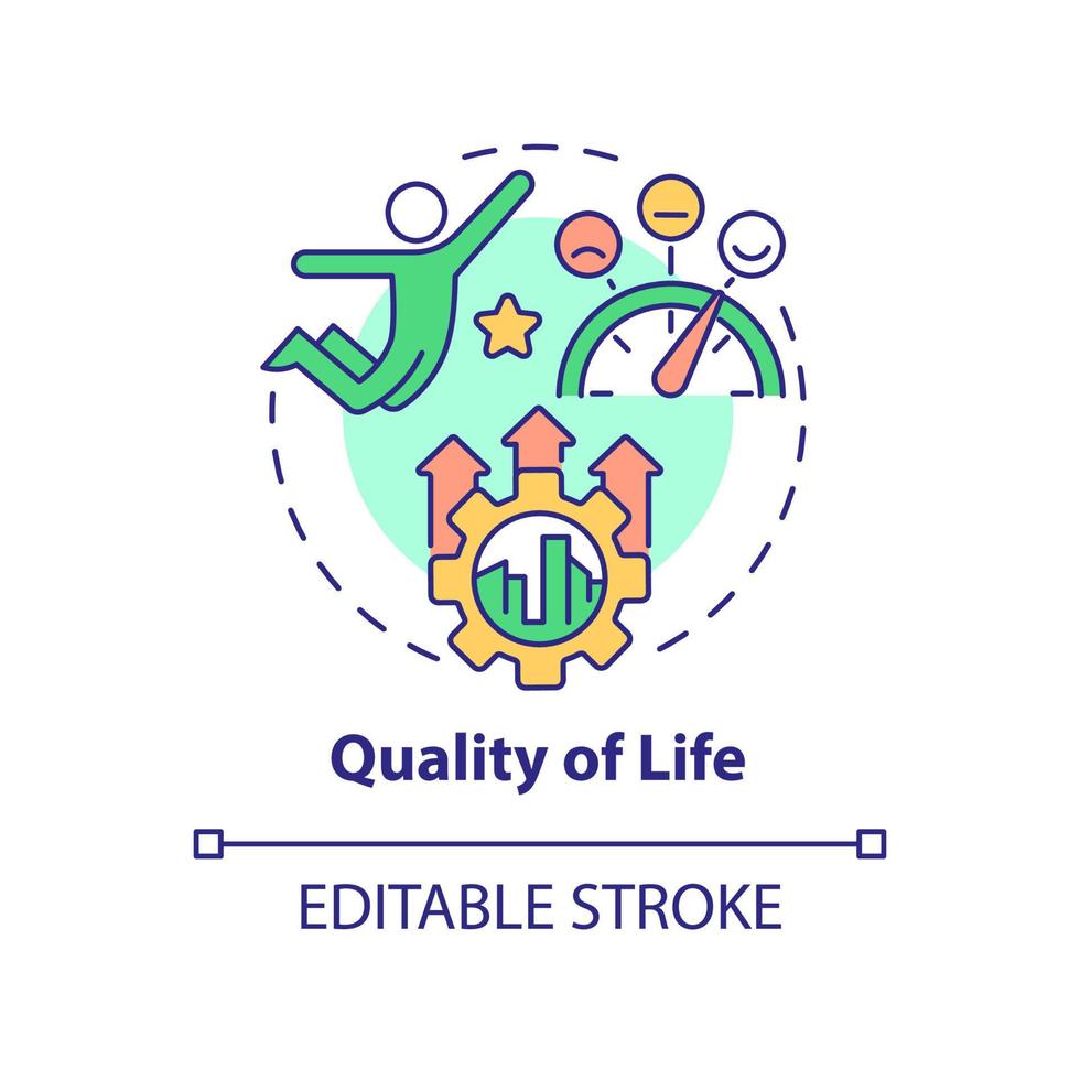 Quality of life concept icon. Comfortable city. Principles of urban design abstract idea thin line illustration. Isolated outline drawing. Editable stroke. vector