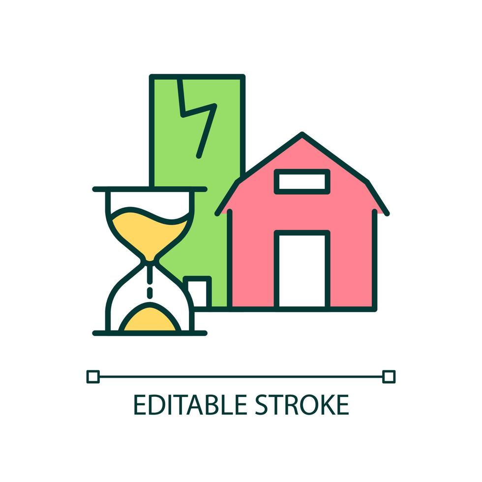 Aging infrastructure RGB color icon. Countryside buildings. Devastated ranch and farmhouse. Isolated vector illustration. Simple filled line drawing. Editable stroke.