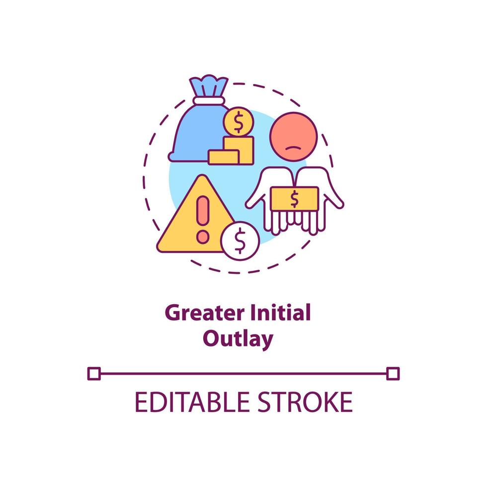 Greater initial outlay concept icon. Higher expenses. Export business struggles abstract idea thin line illustration. Isolated outline drawing. vector