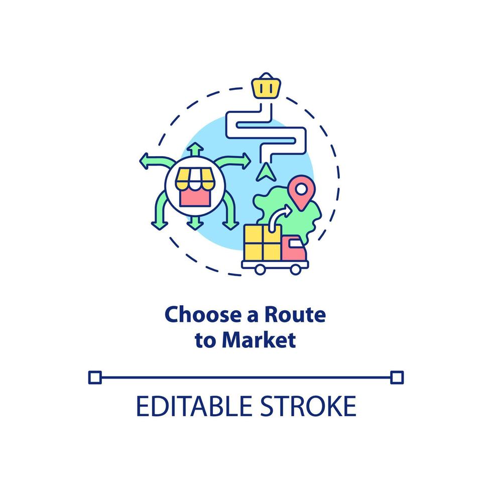 elija la ruta al icono del concepto de mercado. estrategia de mercadeo. consejos de negocios de exportación idea abstracta ilustración de línea delgada. dibujo de contorno aislado. vector
