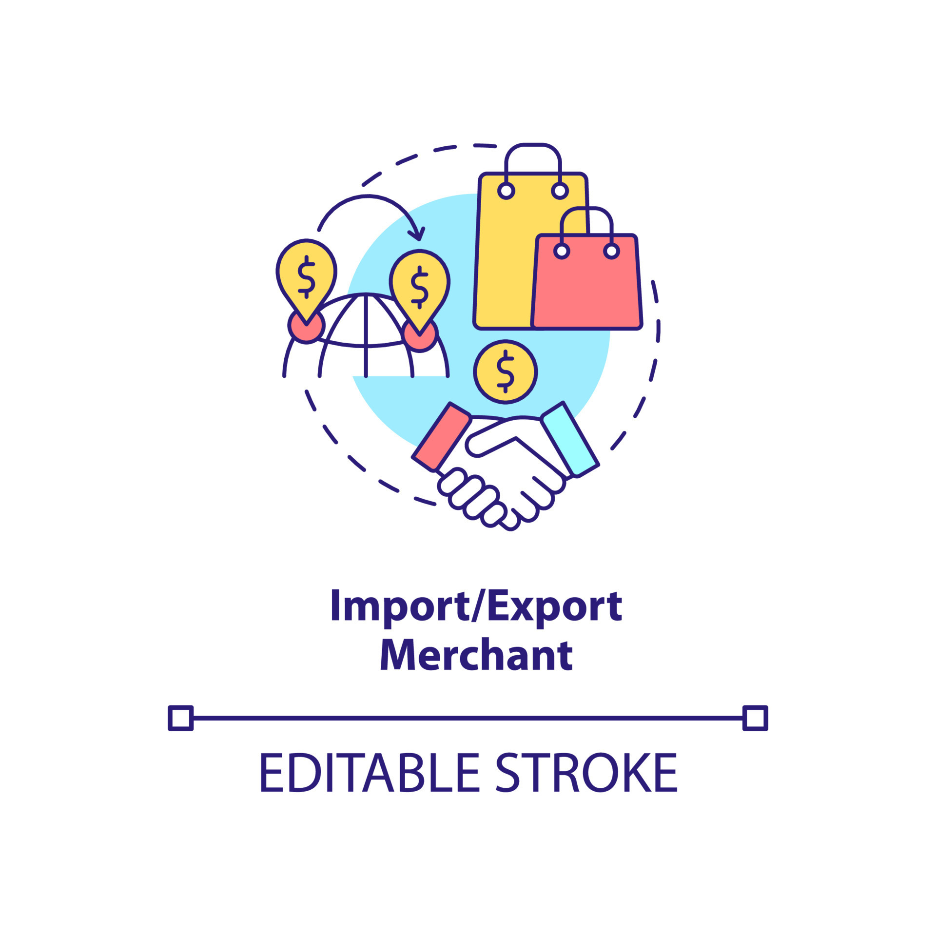 Import and export merchant concept icon. Buy, pack and resell. Types of