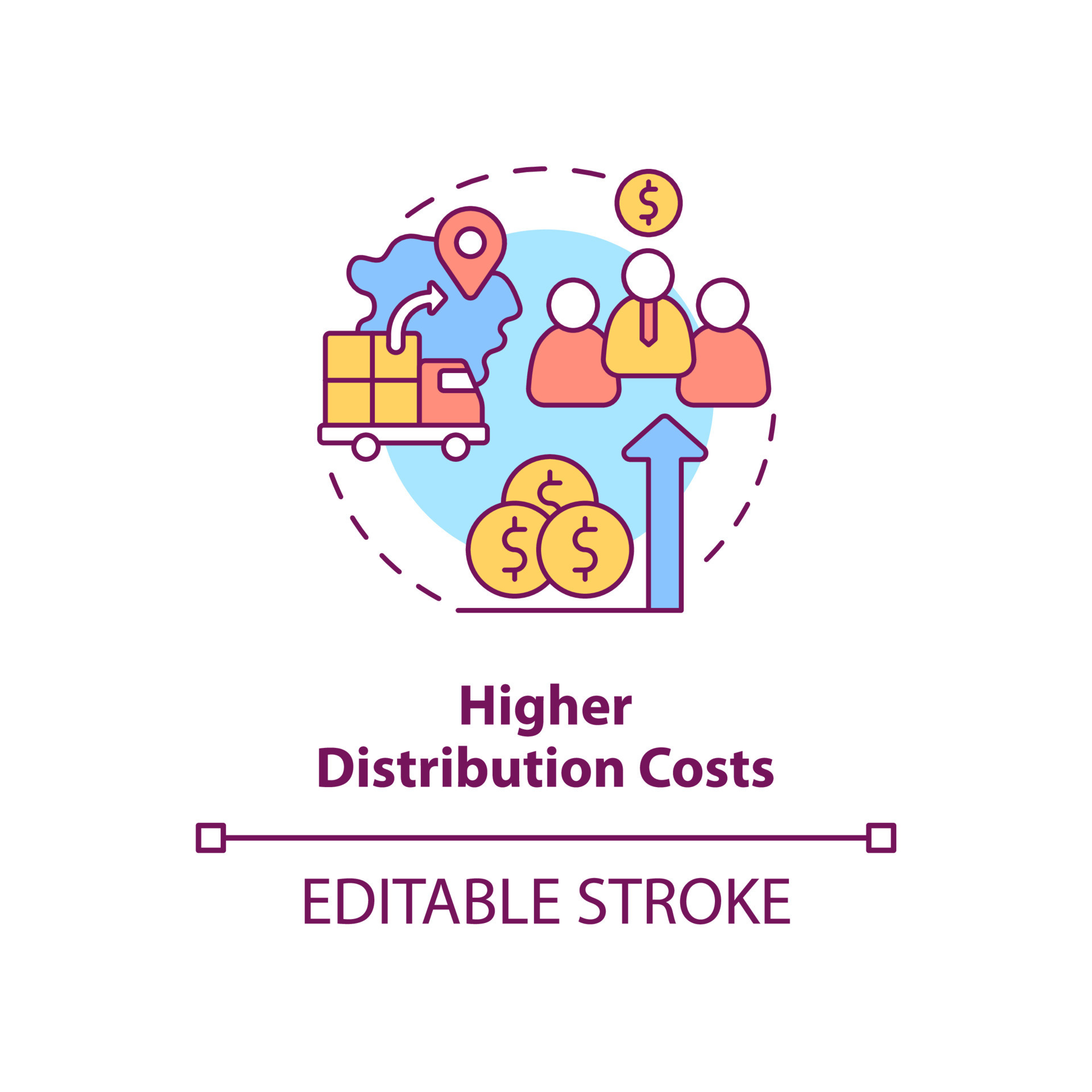 Higher distribution costs concept icon. Export business struggles
