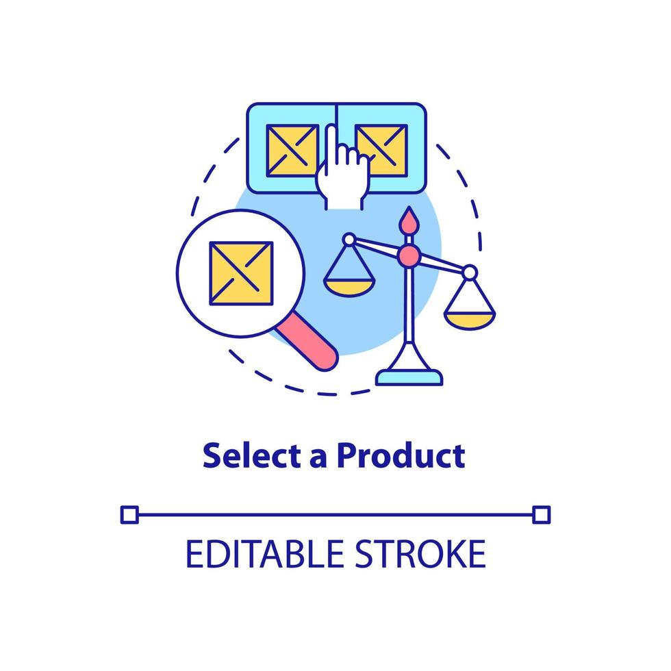 Select product concept icon. Choose goods for trade. How to start export business abstract idea thin line illustration. Isolated outline drawing. vector