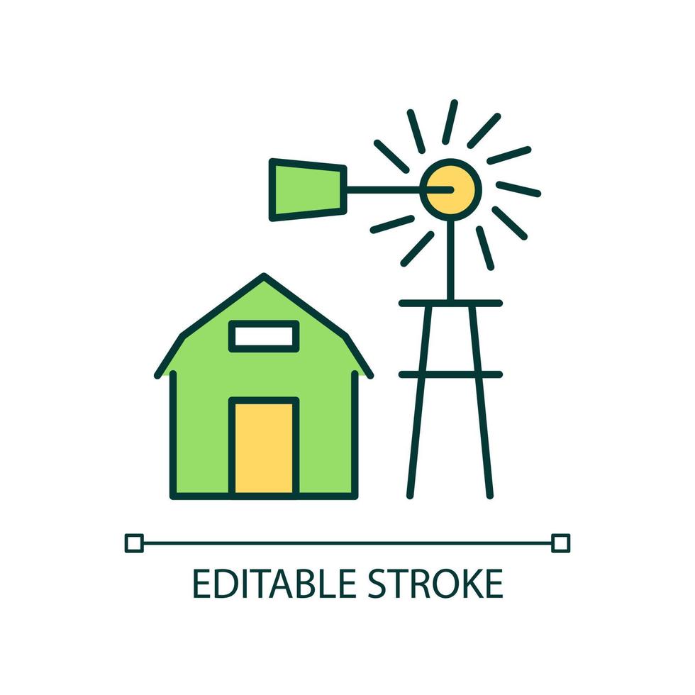 Alternative energy RGB color icon. Rural electrification. Sustainable power generation for countryside. Isolated vector illustration. Simple filled line drawing. Editable stroke.