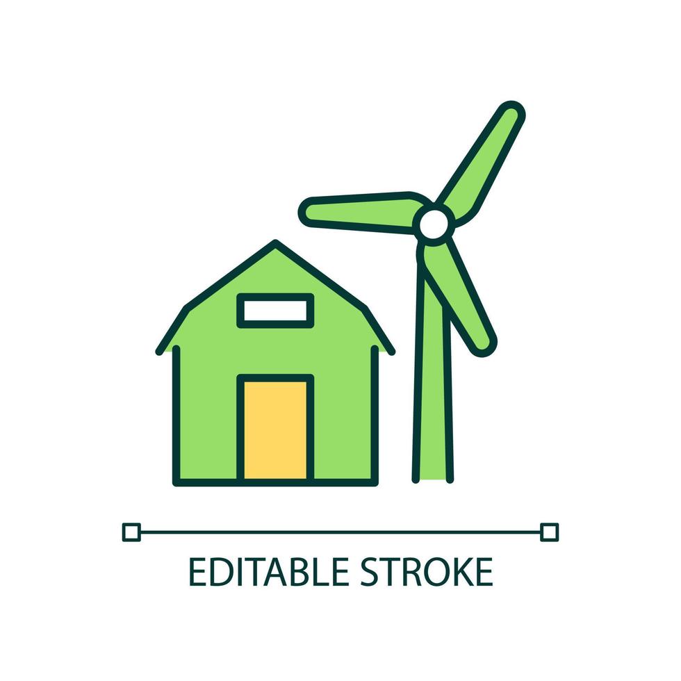 Windmill energy RGB color icon. Rural electrification. Sustainable power generation for countryside. Isolated vector illustration. Simple filled line drawing. Editable stroke.