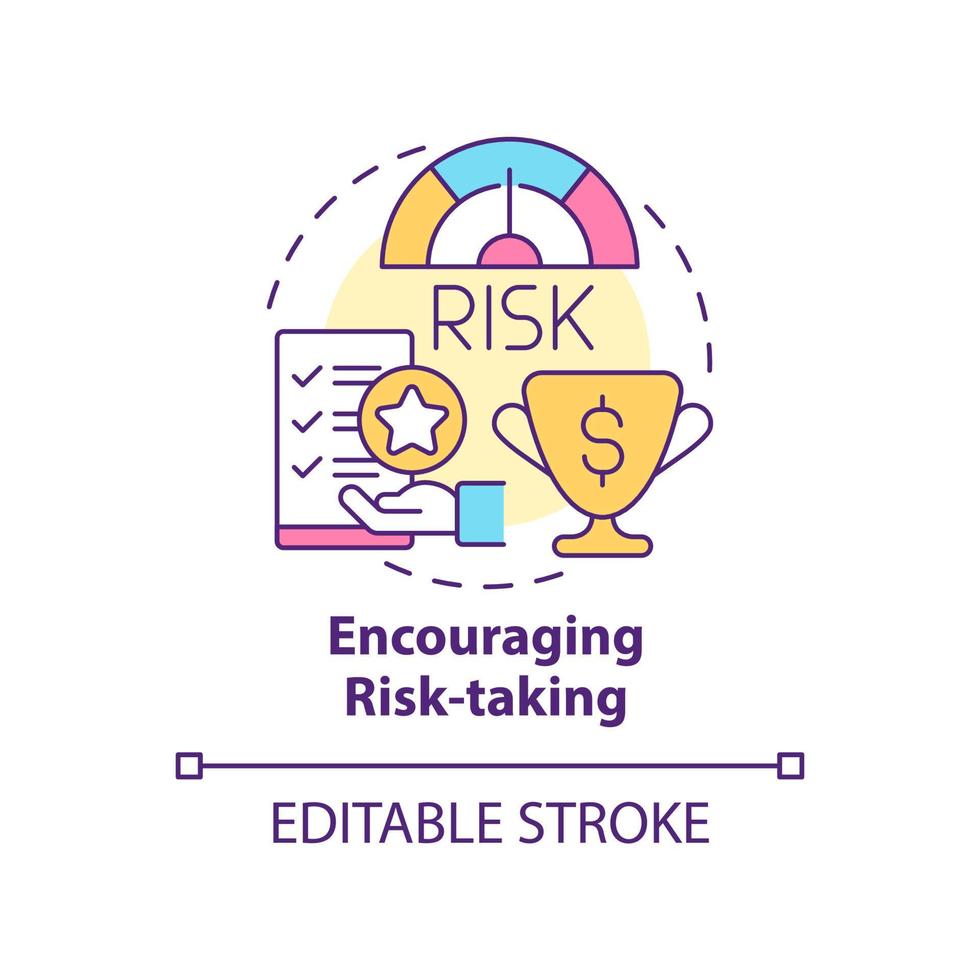 Encouraging risk-taking concept icon. Employee happiness importance abstract idea thin line illustration. Healthy risks. Isolated outline drawing. vector