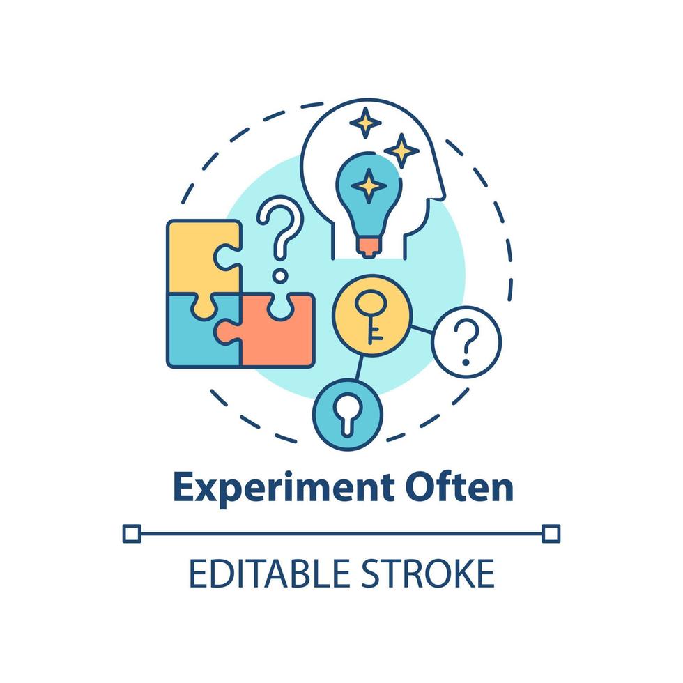 Experiment often concept icon. Employee engagement abstract idea thin line illustration. Testing innovative ideas. Isolated outline drawing. vector