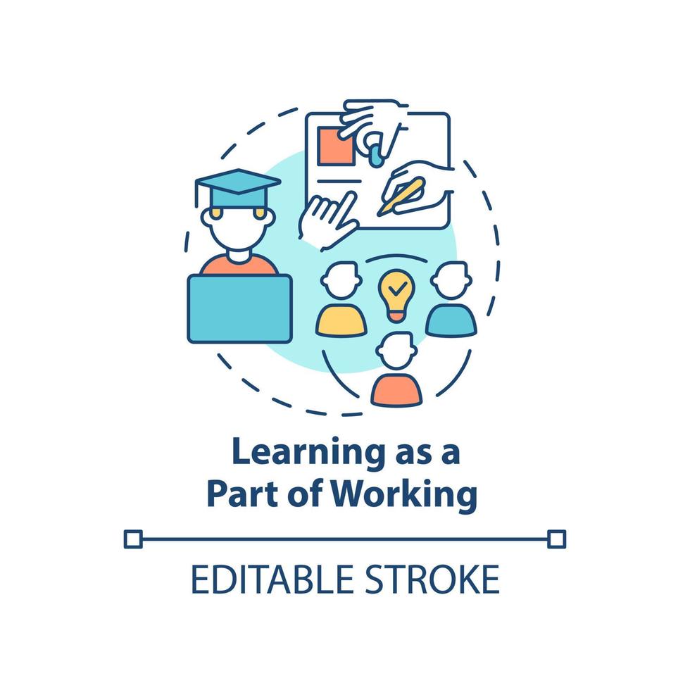 Learning as part of working concept icon. Employee engagement abstract idea thin line illustration. Training programs. Isolated outline drawing. vector