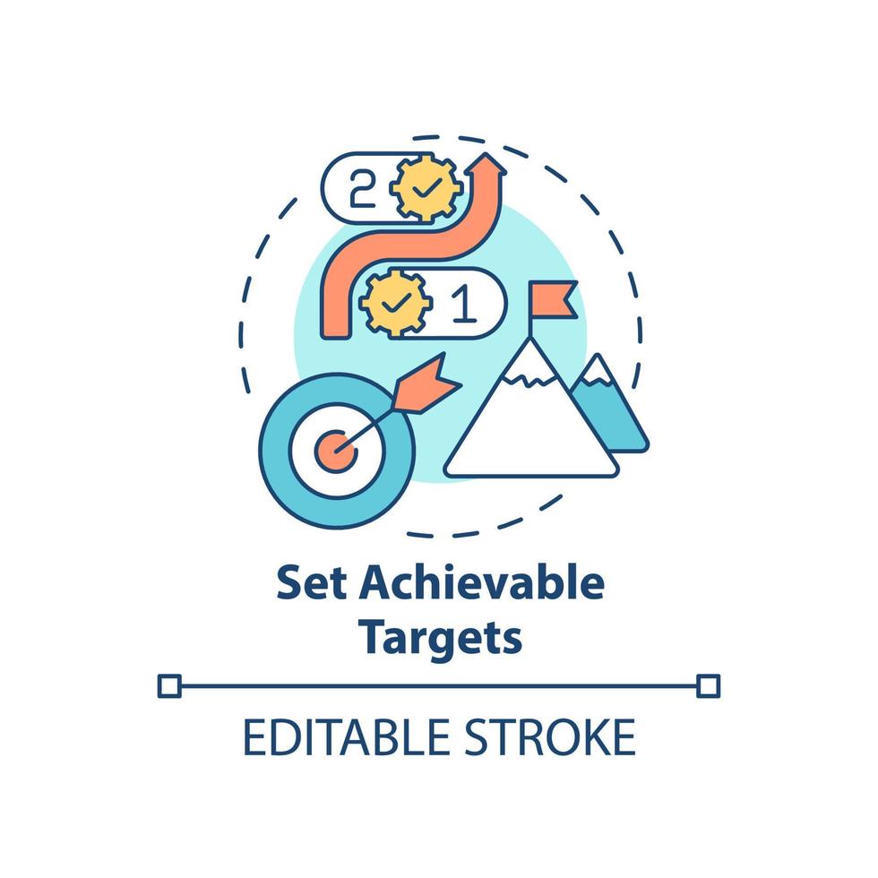 Set achievable targets concept icon. Employee engagement abstract idea thin line illustration. Choose measurable goals. Isolated outline drawing. vector