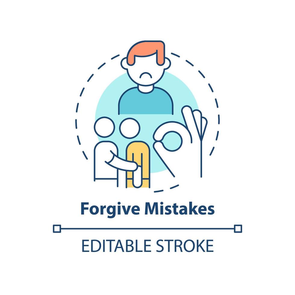 Forgive mistakes concept icon. Employee engagement abstract idea thin line illustration. Embracing and accepting failures. Isolated outline drawing. vector