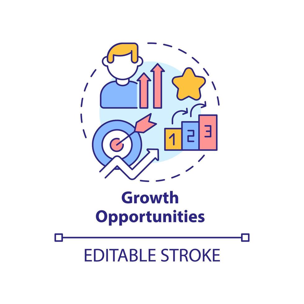 Growth opportunities concept icon. Positive working environment abstract idea thin line illustration. Career progression. Isolated outline drawing. vector