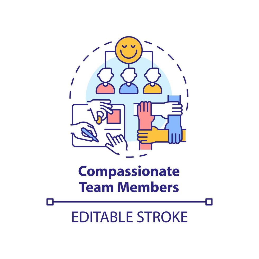 Compassionate team members concept icon. Positive working environment abstract idea thin line illustration. Show empathy. Isolated outline drawing. vector