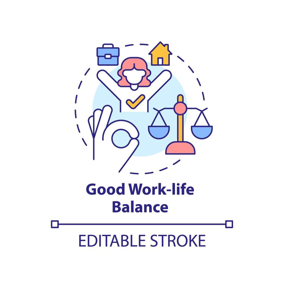 Good work-life balance concept icon. Positive working environment abstract idea thin line illustration. Managing stress. Isolated outline drawing. vector