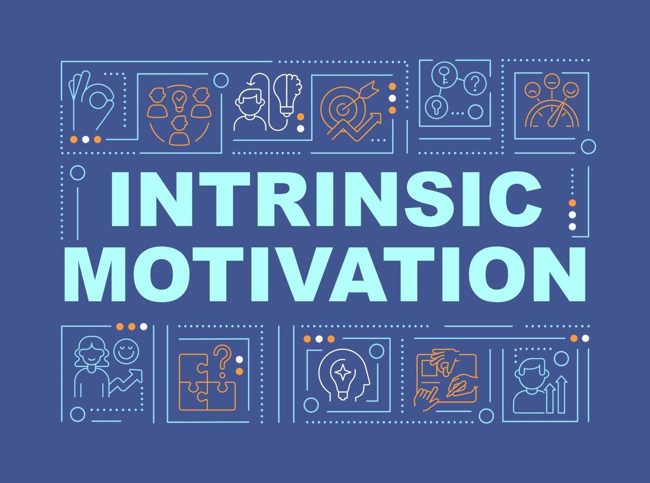 Intrinsically motivated employees word concepts dark blue banner. Motivation. Infographics with icons on color background. Isolated typography. Vector illustration with text.