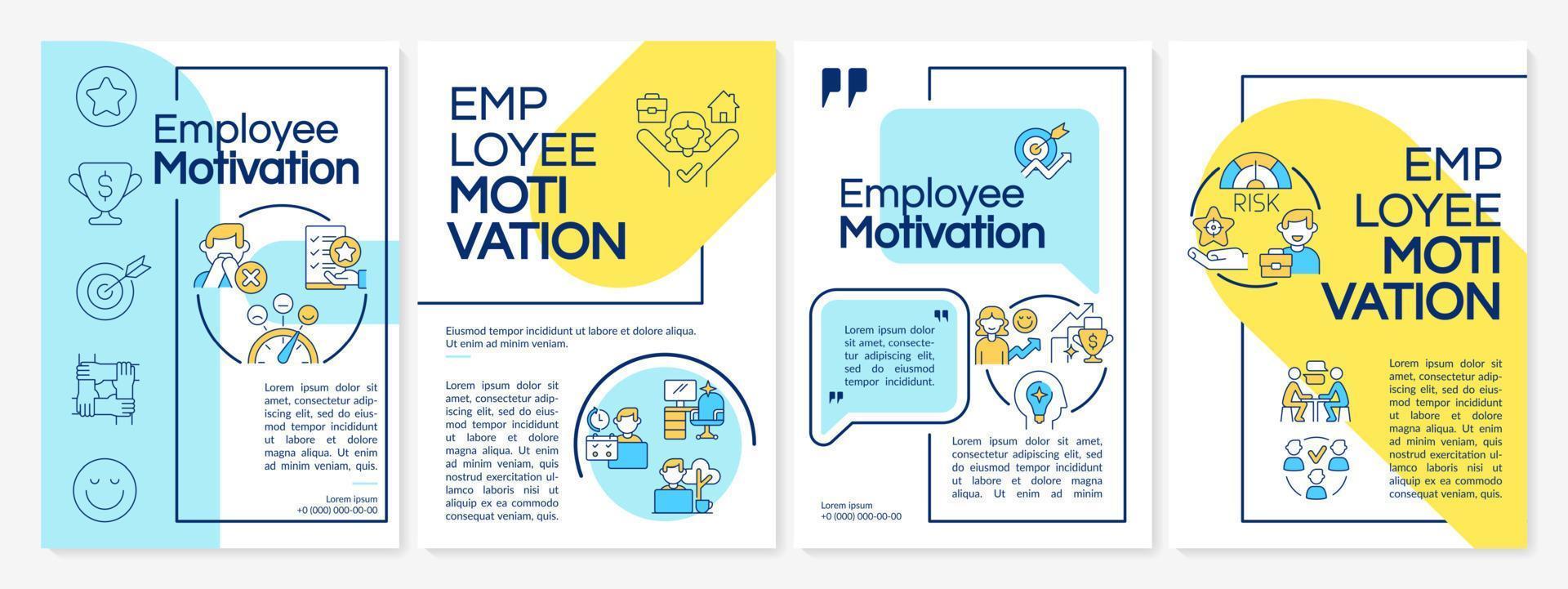 Employee engagement blue and yellow brochure template. Cash incentives. Leaflet design with linear icons. 4 vector layouts for presentation, annual reports.