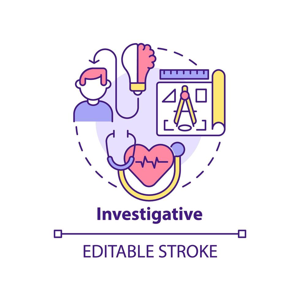 Investigative occupation concept icon. Work environment type abstract idea thin line illustration. Scientific research. Isolated outline drawing. vector
