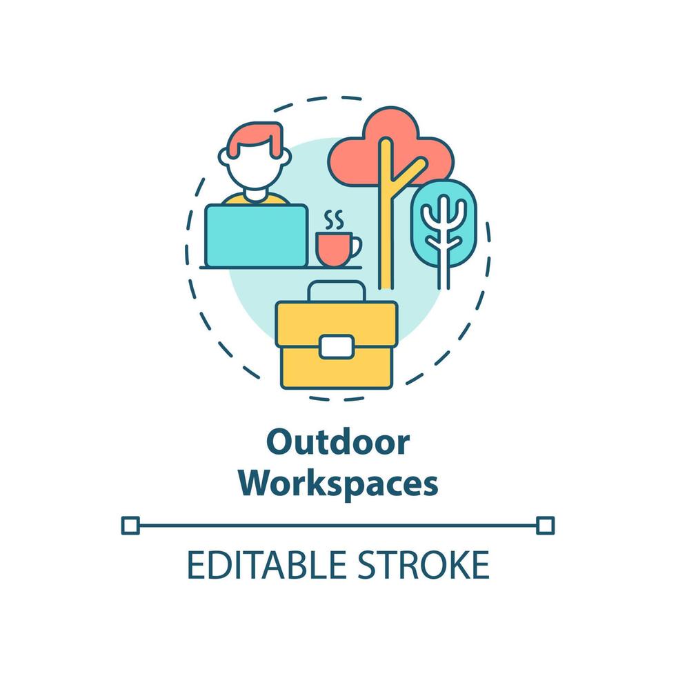 Outdoor workspaces concept icon. Inspiring work environment abstract idea thin line illustration. Natural office design. Isolated outline drawing. vector