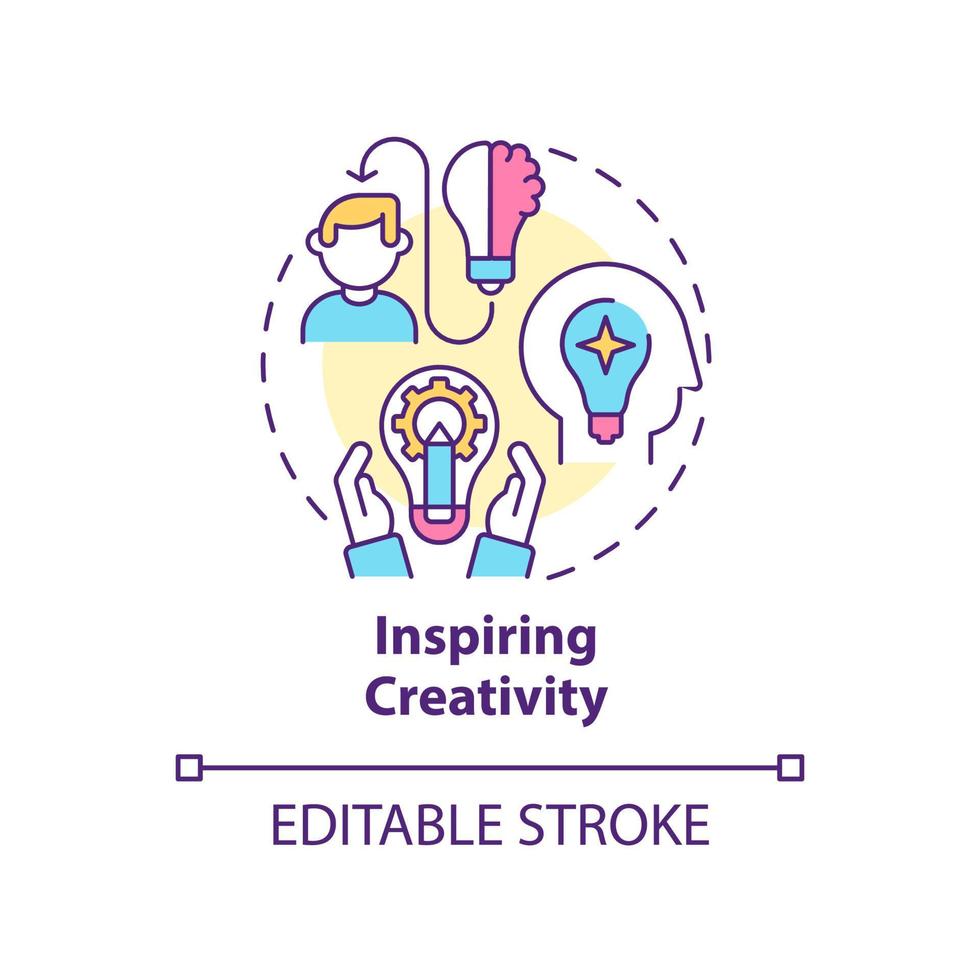 Inspiring creativity concept icon. Employee happiness importance abstract idea thin line illustration. Brainstorming. Isolated outline drawing. vector